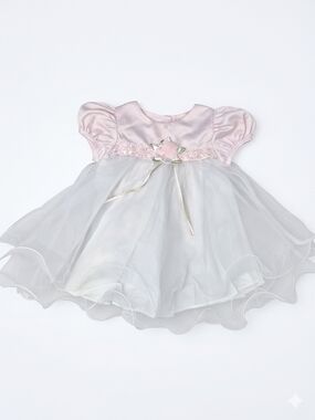 VTG 90's Y2k Rare Too Pink White Tulle Organza Dress 6-9M